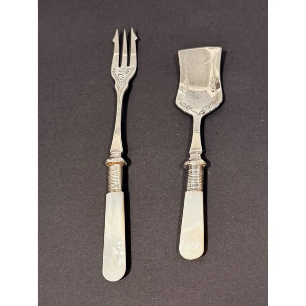 Antique Sheffield Mother of Pearl Handle Serving Set JB S John Blyde EPNS A1